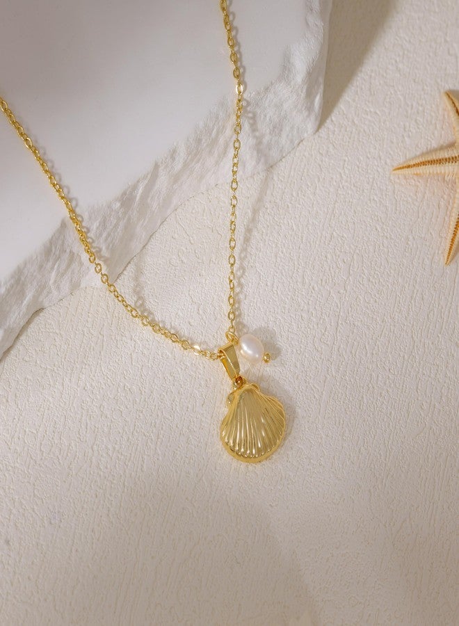 Ewrkbrㅤ Ewrkbr Summer Beach Necklace for Women,14k Gold Plated Cute Boho Pearl Shell Choker Necklaces for Women Trendy Dainty Seashell Gold Charm Necklace Waterproof Jewelry Womens - Image 5